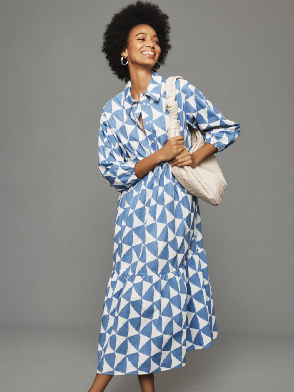 Anthropologie Maeve Bettina 100% Cotton Blue White Midi Shirtdress 2X